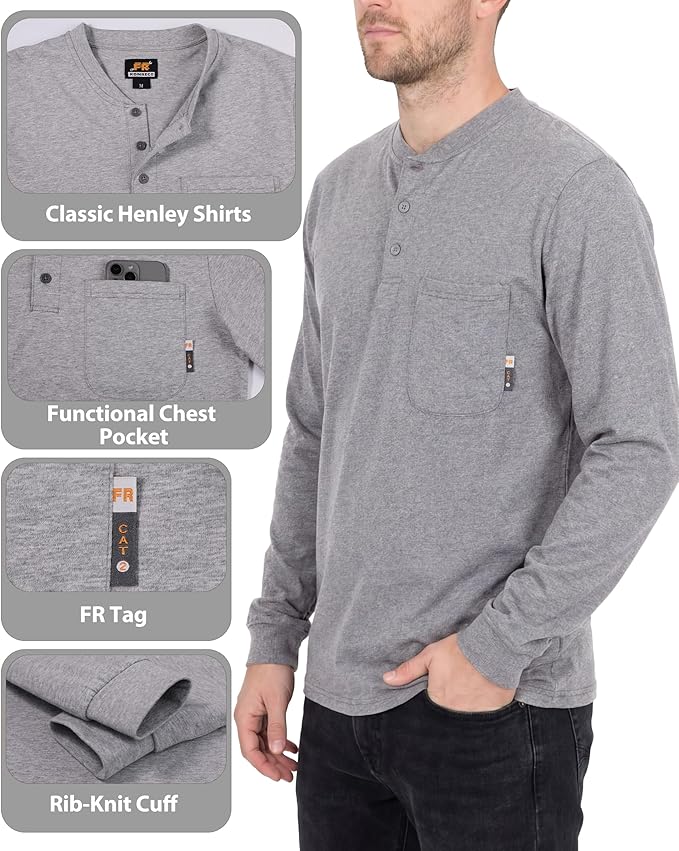 KONRECO FR Shirts for Summer Flame Resistant Shirt 5.5oz Light Weight CAT2 Henley Shirts