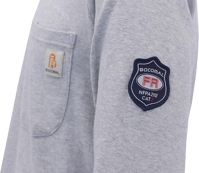 BOCOMAL FR Shirts Henley 7oz Midweight Fire Resistant Clothing NFPA2112 CAT2 Men's Flame Retardant Work Shirt