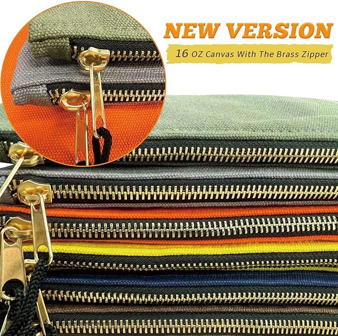 Heavy Duty Canvas Tool Bag Organizer – 7 Pack Zipper Utility Pouches in Assorted Colors (12.5″ x 7″) – Multipurpose Storage for Tools, Craft Supplies, Electronics, Travel, Home & Workshop