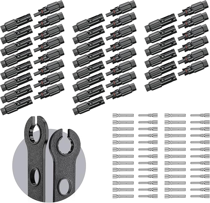 BougeRV 44 PCS Solar Connectors Solar Panel Cable Connector Kit with Spanners - IP68 Waterproof 22 Pairs Male/Female (8AWG)