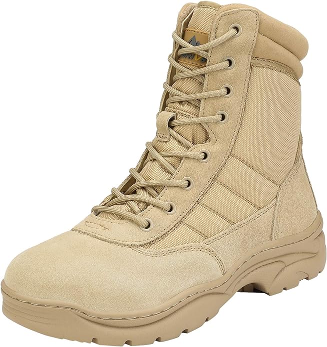 NORTIV 8 Men's Military Tactical Work Boots Side Zipper Leather Motorcycle Combat Boots Trooper