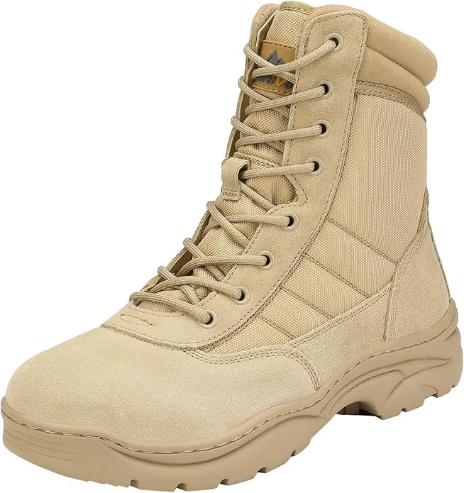NORTIV 8 Men's Military Tactical Work Boots Side Zipper Leather Motorcycle Combat Boots Trooper
