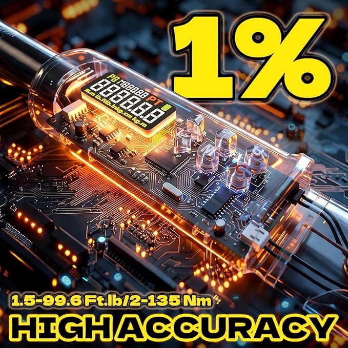 KJE 1/2" Adjustable Digital Torque Wrench, ±1% Accuracy, 1.5-99.6 Ft.lb/2-135 Nm, Replaceable head HVAC Torque Wrench set with 45mm Jaw, Vibration, Buzzer, and LED Indicator for Split AC, Moto, Car