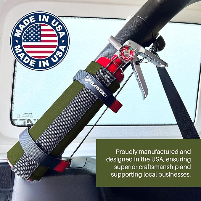 Bartact - 2.5 lb Roll Bar Fire Extinguisher Mount for Vehicle Holder, Adjustable Fire Extinguisher Holder Mount, US Made Universal Vehicle Fire Extinguisher Holder Fits All Roll Bars (Olive)