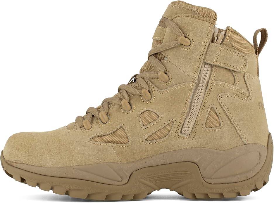 Reebok Men's Rb8694 Rapid Response Rb Composite Toe 6" Tactical Stealth Boot Sidezipper Desert Tan Military & Tactical Boots