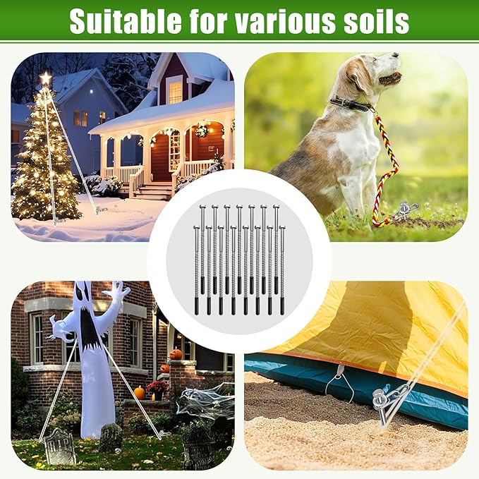 10 Pack Screw in Tent Stakes Heavy Duty,8 ’’ Ground Anchors Screw in,Metal Stakes with Hex Head Driver and Sturdy Storage Bag. (10)