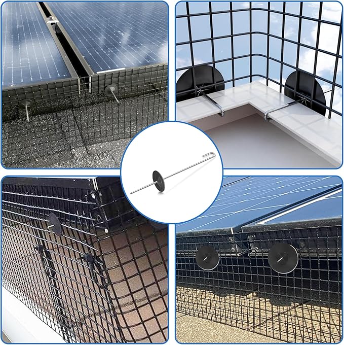 Solar Panel Bird Guard Fastener Clips, Stainless Steel Critter Guard Clips for Attaching Galvanized Welded Wire Mesh to Solar Panels, Solar Panel Hooks for Squirrel Proof Pigeon Bird Fence（60sets）