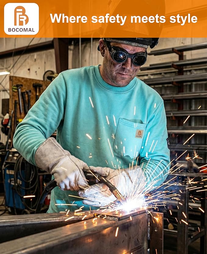 BOCOMAL FR Shirts Crewneck 7oz Midweight Flame Resistant Clothing NFPA2112 CAT2 Men's Fire Retardant Work Shirt