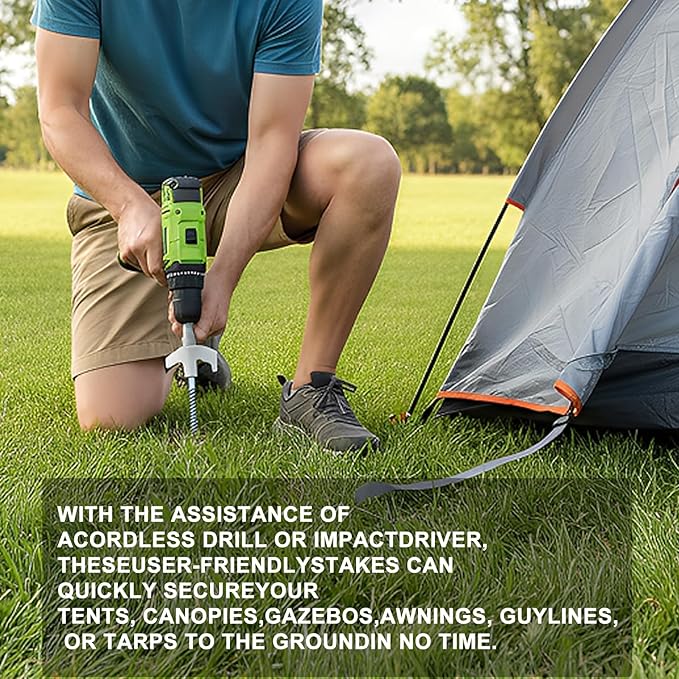 8-Pack Heavy Duty Screw-in Tent Stakes with Drill Adapter – 8 Inch Ground Anchors for Camping, Canopy, Gazebo, Awnings & Outdoor Accessories