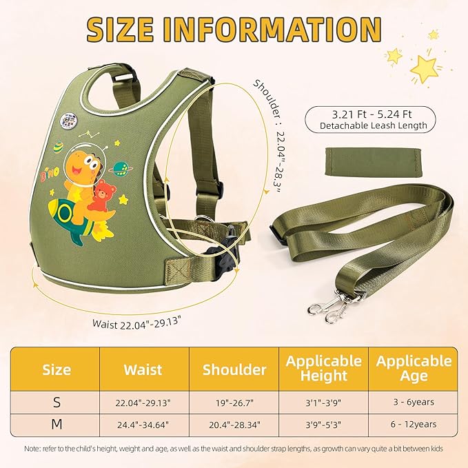 Safety Walking Harness for Kids 3-6, Anti-Elopement Vest Harness for Autism Special Needs ADHD, Reflective Leash with Grab Handle for Autistic, Active Children, Adjustable Tether for Travel and Crowds