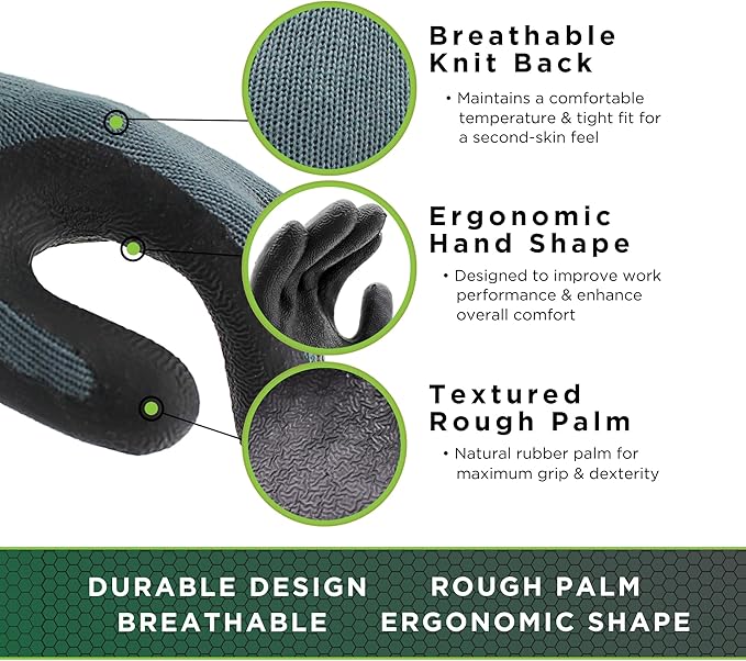 SHOWA Atlas 300 Original 1994 Crinkle Grip Work Gloves,for Construction, Landscaping, Gardening, & Masonry