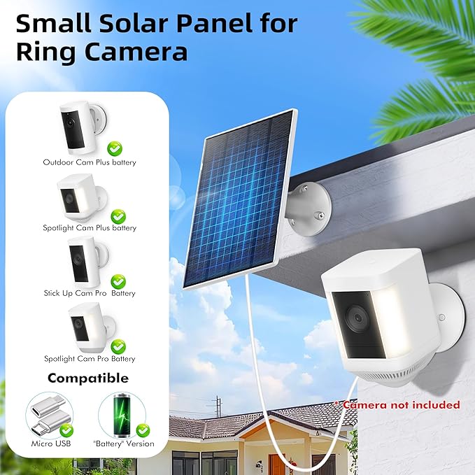 KEPEAK Solar Panel for Ring Camera Outdoor, Small Solar Panel Charger 5V with Type C or Mirco USB, Only for Cam Stick Up Cam Pro Battery, Spotlight Cam Plus, Spotlight Cam Pro