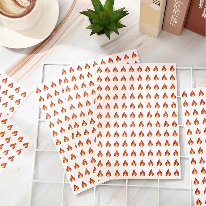JarThenaAMCS 2400Pcs Mini Fire Sticker Camping Flame Paper Decals Orange Self-Adhesive Stickers for Envelopes Scrapbook Gifts DIY Supplies, 0.5 in