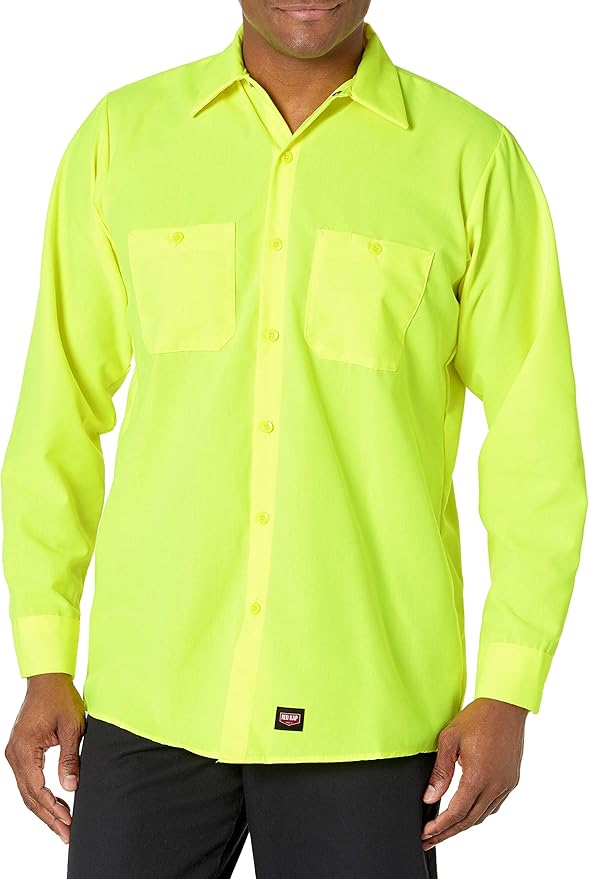 Red Kap Men's Long Sleeve Industrial Work Shirt | Moisture Wicking Button Up, Wrinkle Resistance Fights Fading & Stains
