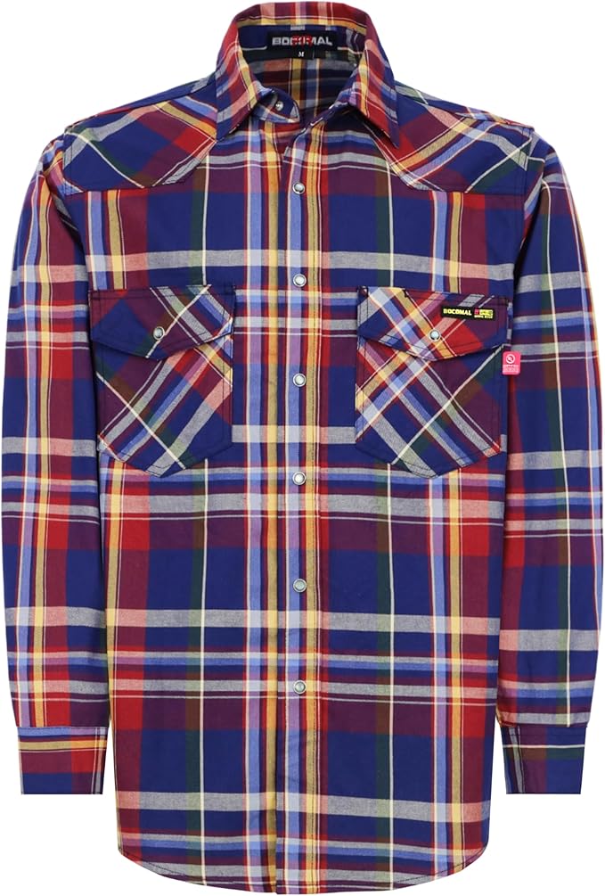 BOCOMAL FR Shirts Flame Resistant 100% C NFPA2112 7.5oz Men's Fire Retardant Welding Shirt