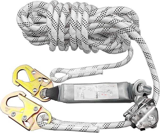 Rope Harness Safety Lanyard, 50ft Vertical Roofing Rope with Grab, Fall Protection Lanyard Tree Climbing Line Kit
