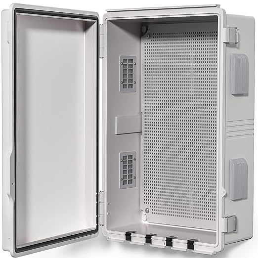 Electrical Junction Box, Ventilated Design, Cable Grommets, Indoor/Outdoor Use with Mounting Panel & Hinged Cover. Waterproof IP 65. (Grey Cover, 19.7"x15.7"x7.9")