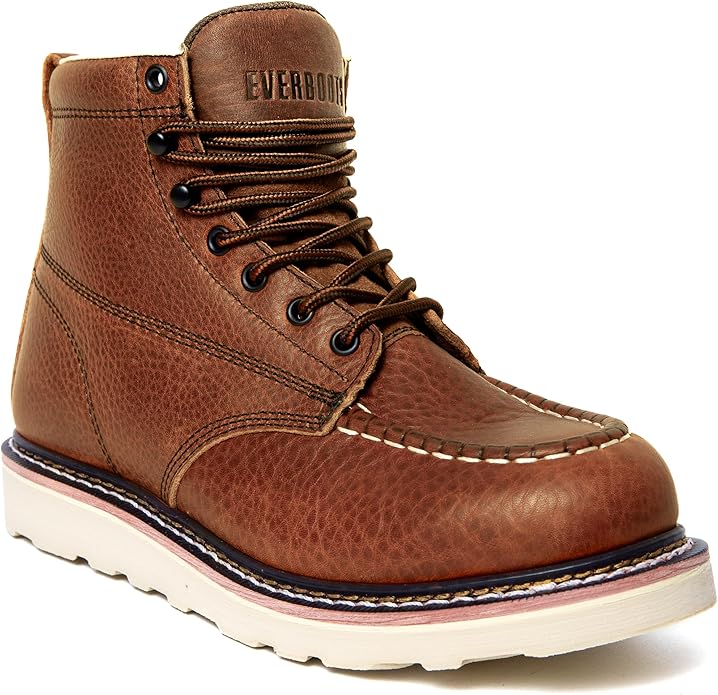 EVER BOOTS Moc Toe Work Boots for Men Construction Lightweight Wedge