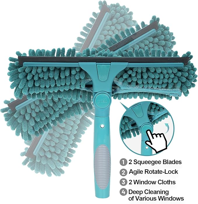 High-Reach Window Squeegee Attachment | Squeegee & Clean | Ideal Window Cleaner Tool with Rotatable Head | Compatible with Standard US Acme Thread Poles (Pole Sold Separately)