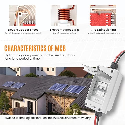Solar Panel Disconnect Switch 1000V DC/AC 60A PV Disconnect Switch Outdoor Miniature Circuit Breaker IP65 More Space Quick Installation for Solar PV Array Homes Battery (1000V 60 Amp)