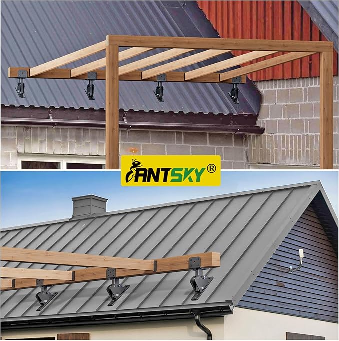 Pergola Brackets 4x4 (Actual Size:3.5"×3.5") Adjustable Angles Saddle Roof Riser Brackets for Patio Cover 304 Stainless Steel Pergola Bracket Kit Patio Roof Riser Patio Kit, 1Pack