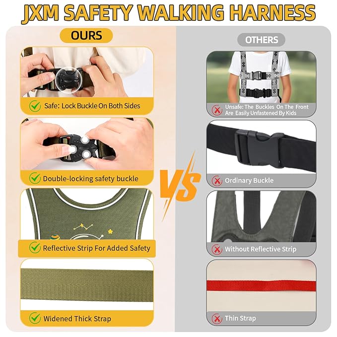 Safety Walking Harness for Big Kids 6-12, Anti-Elopement Vest Harness for Autism Special Needs ADHD, Reflective Leash with Handle for Autistic, Active Children, Adjustable Tether for Travel and Crowds