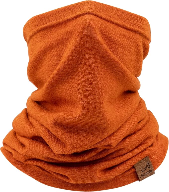 ACUSHLA 100% Merino Wool Neck Gaiter for Men & Women Ski Face Mask Winter Scarf Neck Warmer All Weather, Midweight Maple Leaf