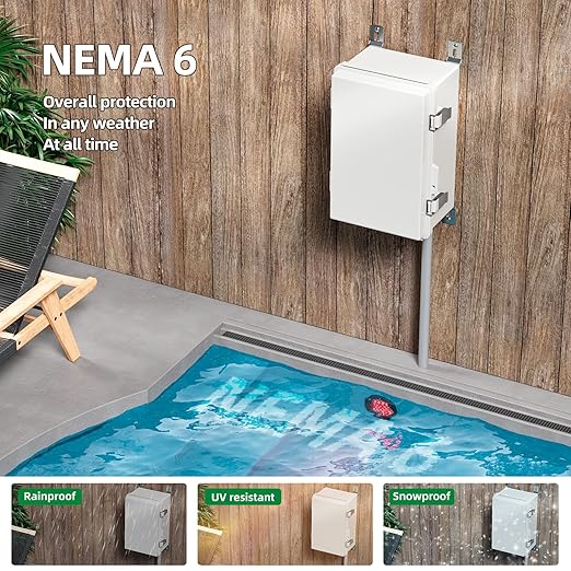UL Certified Junction Box, NEMA 6 Weatherproof 94V-0 Flame Retardant, Plastic Electrical Enclosure for Industrial Projects, Includes Mounting Plate (Grey Cover, 11"×7.5"×5.5")
