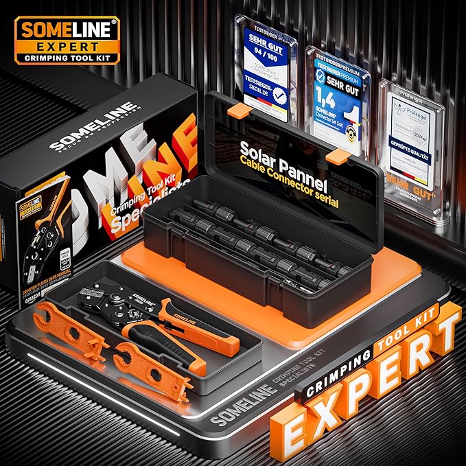SOMELINE Solar Connector Crimping Tool Kit, 14-10 AWG Crimper for Solar Panel Cable Wire with 6 Pairs Solar Connectors and Spanners, Solar Installation Assembly Tools - Solar Panel Connectors