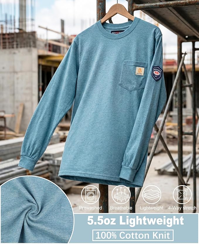 BOCOMAL FR Shirts Lightweight Classic Crew Long Sleeve Fire Resistant Shirt CAT2