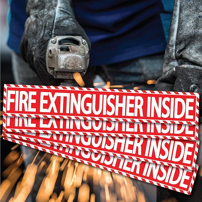 Fire Extinguisher Inside Sticker (4 Pack) 1.5" x 9" Decal Sign Self Adhesive for Trucks or Equipment