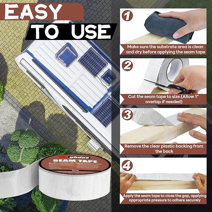 Peel and Stick Seam Tape, Repair Leaks and Restores Roof Seams and Tears, Used for Bonding Metal, Wood, EPDM, Fiberglass, and Tiles, Efficient to Use, 2 Inch x 50 Feet Roll（3 piece）