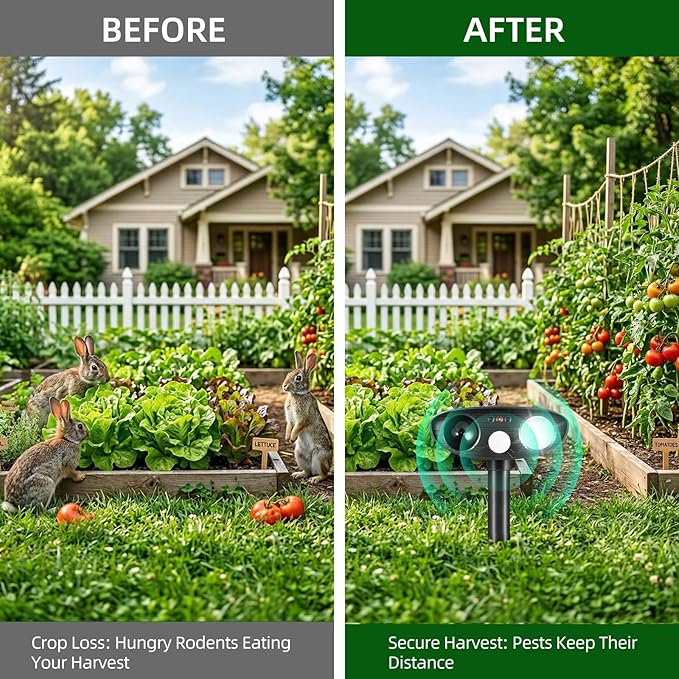 2Pack Solar Ultrasonic Animal Repellent Outdoor Cat,Deer Repellent Devices Squirrel Raccoon Rabbit Deterrent,Waterproof Motion Detection with Flash Light for Vegetable Garden,Backyard,Lawn