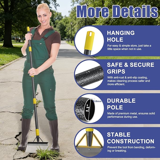Garden Shovel: Heavy Duty Ice Scraper with Metal Flat Head, Multifunctional 60in Long Handle Floor Scraper for Breaking Removing Hard Ice on Driveway Walkway Road