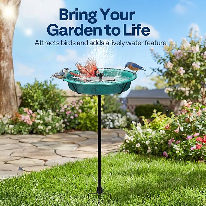 VIVOHOME Oval Bird Bath with Solar Fountain for Outside, Weather-Resistant ABS Birdbath Bowl with Solar Powered Pump, Metal Ground Stake for Outdoor, Garden, 1.3 Gallons, Green