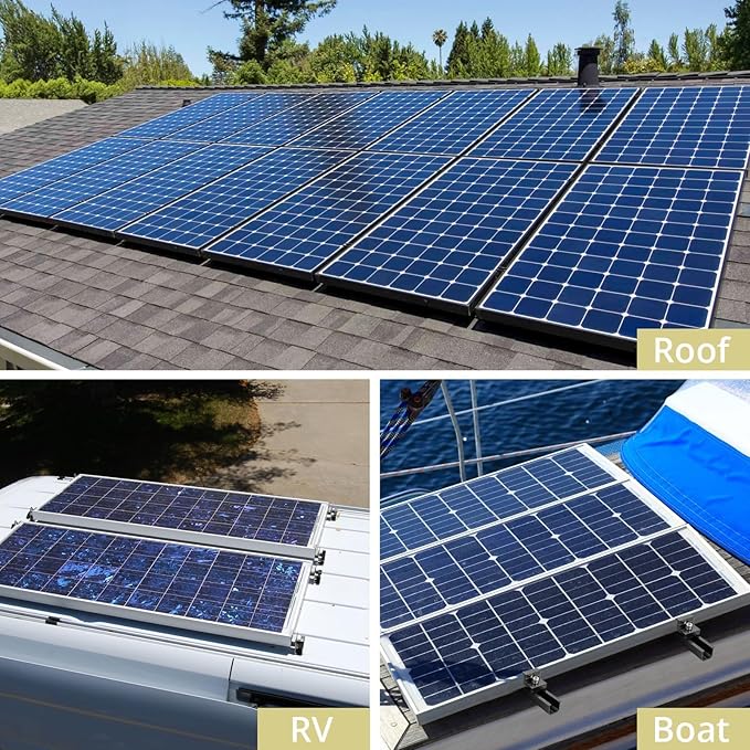 Anbte 6Pcs Solar Panel Mounting Brackets, Aluminium 7.87" Solar Panel Mounting Rail & 30mm/35mm End Clamp & Mid Clamp, Solar Panel Mounting Kit for Metal Roof, Tin Roof, Flat Roof, Sheet Roof, Black