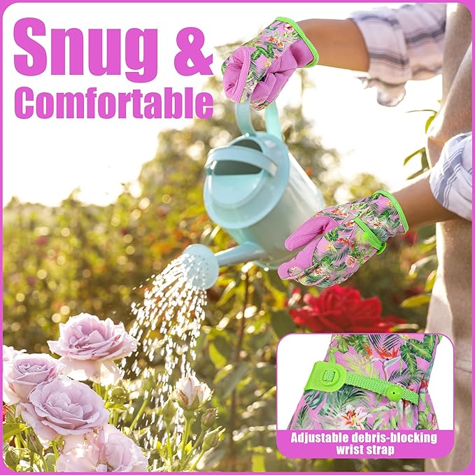 HANDLANDY Work Gloves for Women, Breathable Leather Gardening Glove for Yard Maintenance, Hand Protection with Touch Screen