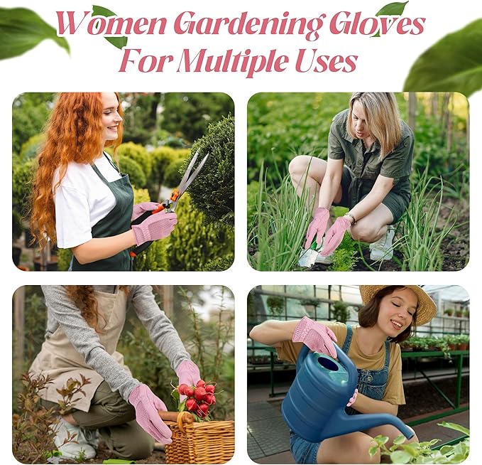 HANDLANDY Work Gloves for Women, Breathable Leather Gardening Glove for Yard Maintenance, Hand Protection with Touch Screen