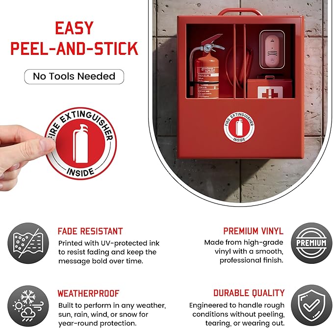 | Fire Extinguisher Inside Sticker (6 Pack), Size 2.75" – Strong Adhesive, Durable, Weatherproof Fire Extinguisher Stickers and Decals – Perfect Safety Signage for Businesses