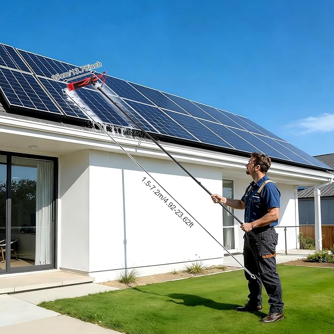 TFCFL Professional Water Fed Pole Kit, 24ft Telescopic Aluminum Alloy Window & Solar Panel Cleaner with 65ft Hose, 210° Rotating Brush, 4 Water Jets for High Reach Cleaning, Car, Glass Roof
