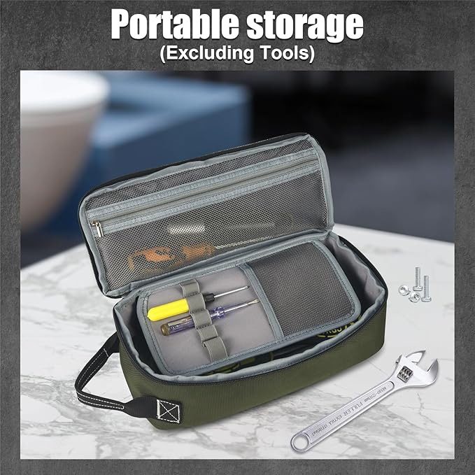 LAKE OF FIRE 12.6" Small Tool Bag Pouch for Men with Multiple Pockets, Waterproof Heavy Duty Tool Bag Organizer with Zipper and Portable Handle (Green)