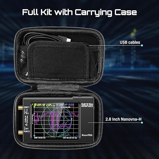 SEESII NanoVNA-H Antenna & Vector Network Analyzer 9KHz-1.5GHz with 2.8" EVA Protective Case, Waterproof & Shockproof, Measures S-Parameters, SWR, Phase, Delay, Smith Chart, HW3.7