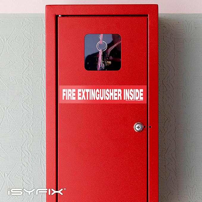 iSYFIX Fire Extinguisher Inside Sticker Sign – 10 Pack 9x1.7 Inch – Self-Adhesive Vinyl Decals, Laminated for UV, Weather, Scratch, Fade Resistance, for Cars, Trucks, Trailers, Rv's and Vehicles
