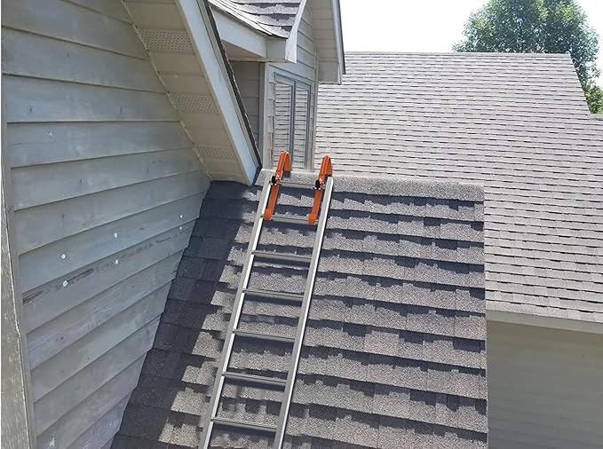 Ladder Roof Hook 2 Pack with Wheel Heavy Duty Steel Ladder Stabilizer, Roof Ridge Extension, Wheel Rubber and Rubber Grip T-Bar for Damage Prevention, for Damage Prevention,Able to Bear 500 Pounds