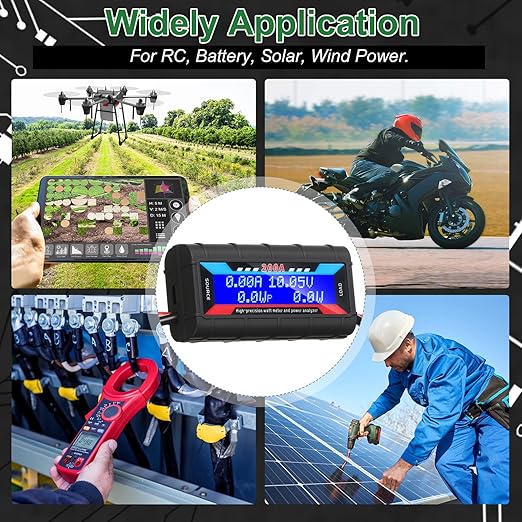 Yunsailing 2 Pcs 200A High Precision Watt Meter Power Analyzer Battery Consumption Performance Monitor Amp Meter Monitor with Backlight Digital LCD Screen for RC Solar Voltage Current Power (100V)