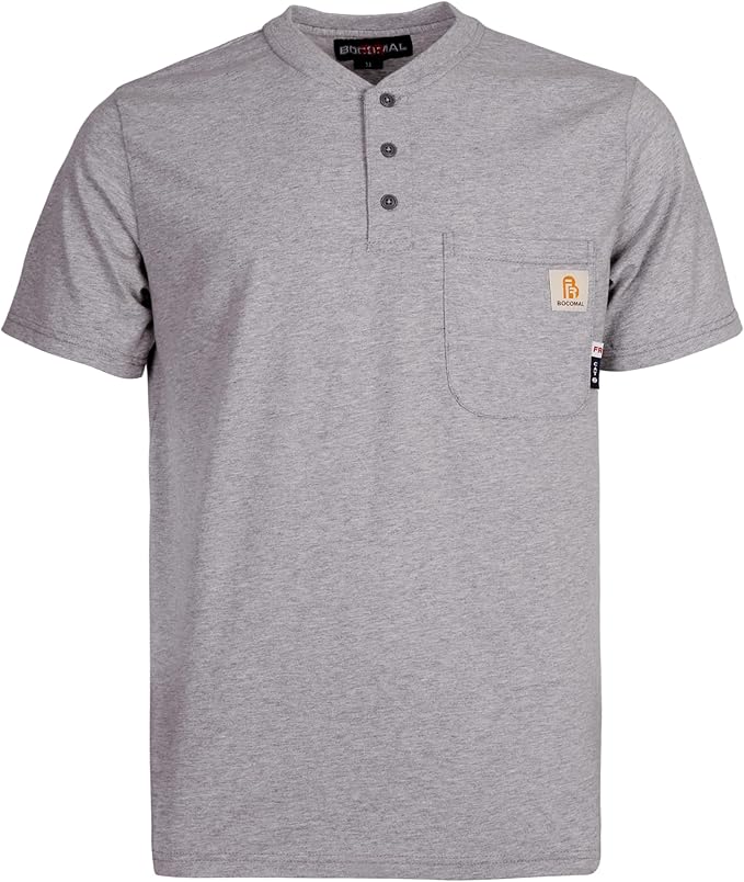 BOCOMAL FR Shirts Flame Resistant Shirt 5.5oz 100% Cotton Light Weight CAT2 Fire Retardant Henley Shirts