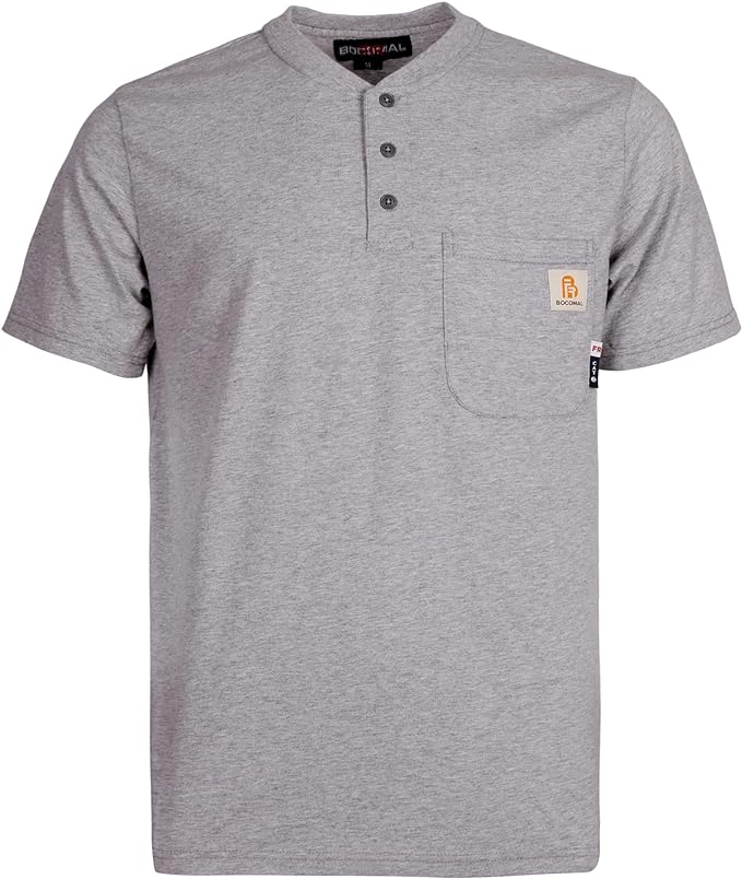BOCOMAL FR Shirts Flame Resistant Shirt 5.5oz 100% Cotton Light Weight CAT2 Fire Retardant Henley Shirts