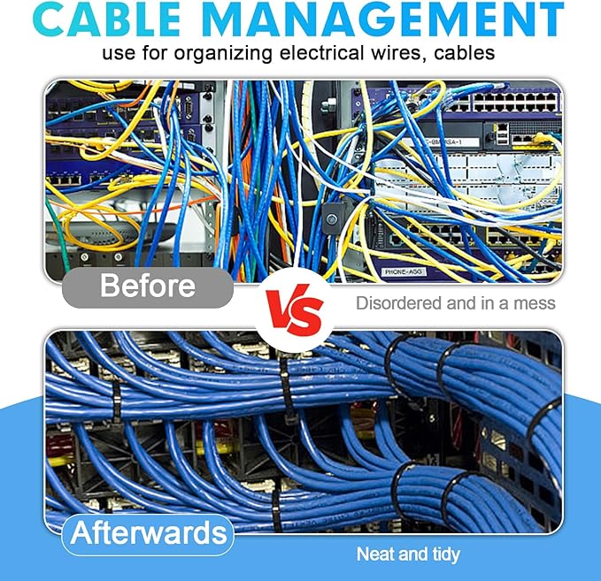 Zip Ties Assorted Sizes, RAZCC 600 Pack (8+12+14+18Inch) Black Cable Ties, Self-Locking Plastic Wire Ties with 100lb Tensile Strength, Black Nylon Zip Ties for Indoor and Outdoor