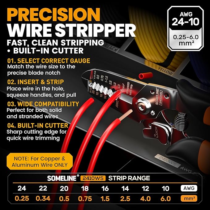 SOMELINE Mini-Fit Jr Connector Crimping Tool Kit, 2-24 Pin 4.2mm Connectors Set, 16-24 AWG Pins, Pin Extractor, Crimper & Stripper, Compatible with Molex, for PC Power, ATX, GPU PCIe, 3D Printer & DIY