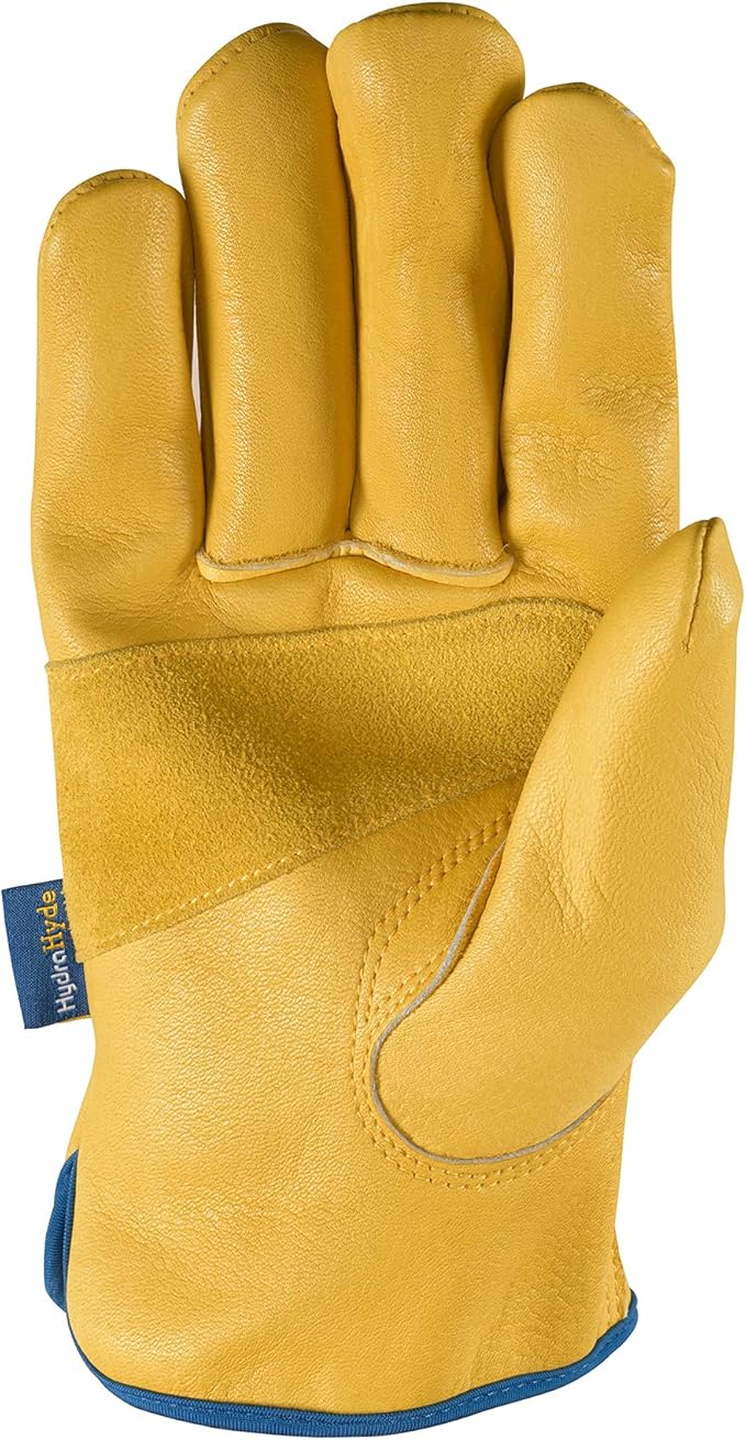 Wells Lamont Men's Adjustable HydraHyde Leather Work Gloves – Water-Resistant, Breathable, Durable – Ideal for Gardening, Landscaping, Ranching – Heavy Duty Leather Work Gloves – Saddletan, Large